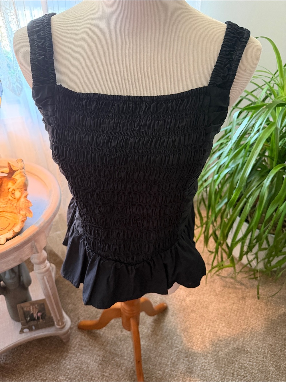 LOFT Black Smocked Peplum Tank